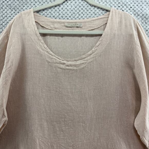 Stella Martini Top 1X Blush Pink Linen Pullover Scoop Neck Lace Shark Bite Hem - Picture 3 of 13